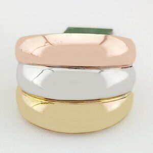 Three Tone Dome Band Ring 14k Gold